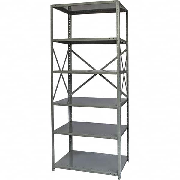 Hallowell - 6 Shelf Starter Extra Heavy-Duty Open Steel Shelving - 900 Lb Capacity, 48" Wide x 87" High x 18" Deep, Gray - Americas Industrial Supply