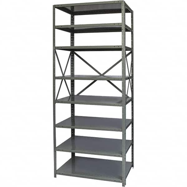 Hallowell - 8 Shelf Starter Medium-Duty Open Steel Shelving - 375 Lb Capacity, 48" Wide x 87" High x 18" Deep, Gray - Americas Industrial Supply
