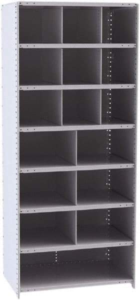 Hallowell - 16 Bin Closed Industrial Bin Shelving - 36 Inch Overall Width x 24 Inch Overall Depth x 87 Inch Overall Height, Gray Metal Bins - Americas Industrial Supply