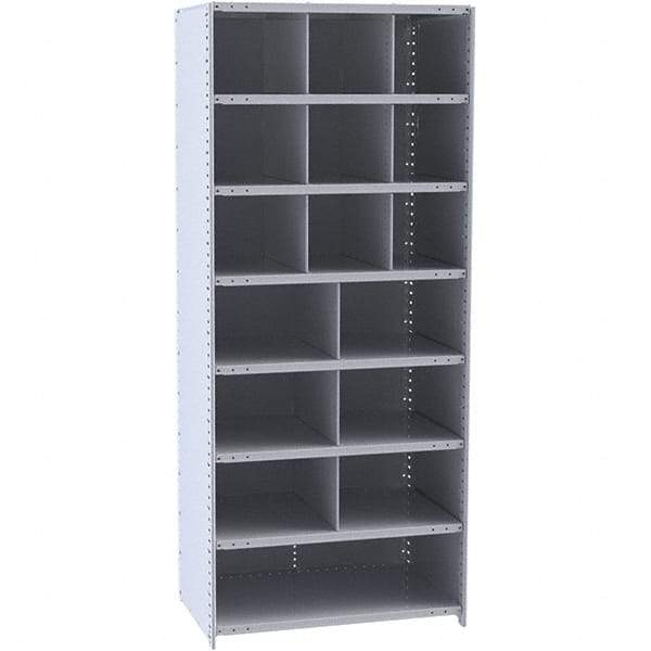 Hallowell - 16 Bin Closed Industrial Bin Shelving - 36 Inch Overall Width x 18 Inch Overall Depth x 87 Inch Overall Height, Gray Metal Bins - Americas Industrial Supply
