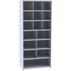 Hallowell - 16 Bin Closed Industrial Bin Shelving - 36 Inch Overall Width x 12 Inch Overall Depth x 87 Inch Overall Height, Gray Metal Bins - Americas Industrial Supply