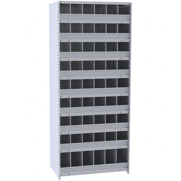 Hallowell - 54 Bin Closed Industrial Bin Shelving - 36 Inch Overall Width x 12 Inch Overall Depth x 87 Inch Overall Height, Gray Metal Bins - Americas Industrial Supply