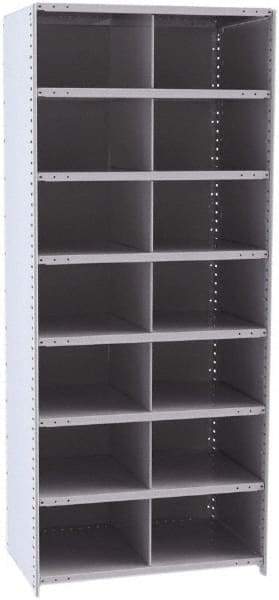 Hallowell - 14 Bin Closed Industrial Bin Shelving - 36 Inch Overall Width x 24 Inch Overall Depth x 87 Inch Overall Height, Gray Metal Bins - Americas Industrial Supply