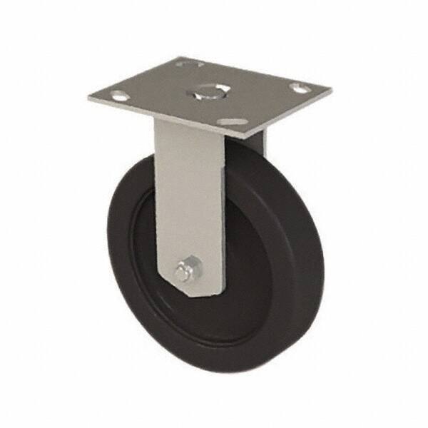 E.R. Wagner - 6" Diam x 1-1/2" Wide x 7-3/8" OAH Top Plate Mount Rigid Caster - Polyolefin, 450 Lb Capacity, Plastic Bearing, 3-3/4 x 4-5/8" Plate - Americas Industrial Supply