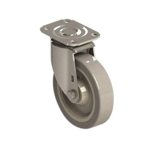 E.R. Wagner - 5" Diam x 1-1/4" Wide x 6-1/4" OAH Top Plate Mount Swivel Caster - Polyurethane over Polyolefin, 280 Lb Capacity, Delrin Bearing, 2-3/4 x 3-3/4" Plate - Americas Industrial Supply