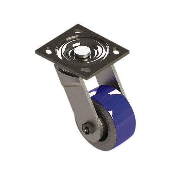 E.R. Wagner - 4" Diam x 2" Wide x 5-5/8" OAH Top Plate Mount Swivel Caster - Mold on Polyurethane, 750 Lb Capacity, Roller Bearing, 4 x 4-1/2" Plate - Americas Industrial Supply