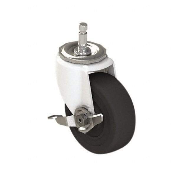 E.R. Wagner - 4" Diam x 1-1/2" Wide x 4-7/8" OAH Stem Mount Swivel Caster with Brake - Hard Rubber, 300 Lb Capacity, 7/16 x 1-3/8" Friction Stem - Americas Industrial Supply