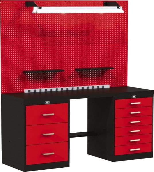 Hallowell - 72 Wide x 24" Deep x 78" High, Steel Workbench - Flat Top, Black/Red - Americas Industrial Supply