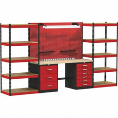 Hallowell - 132 Wide x 24" Deep x 78" High, Wood Workbench - Flat Top, Black/Red - Americas Industrial Supply