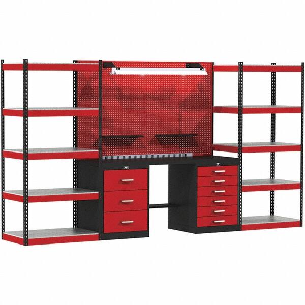 Hallowell - 132 Wide x 24" Deep x 78" High, Steel Workbench - Flat Top, Black/Red - Americas Industrial Supply
