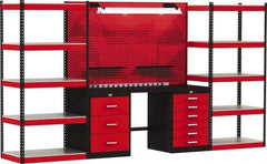 Hallowell - 168 Wide x 24" Deep x 78" High, Steel Workbench - Flat Top, Black/Red - Americas Industrial Supply