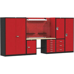 Hallowell - 132 Wide x 24" Deep x 78" High, Wood Workbench - Flat Top, Black/Red - Americas Industrial Supply