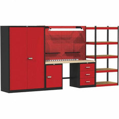 Hallowell - 132 Wide x 24" Deep x 78" High, Wood Workbench - Flat Top, Black/Red - Americas Industrial Supply