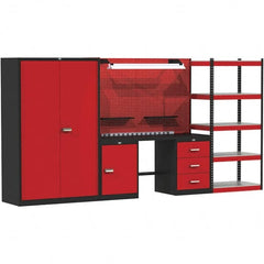 Hallowell - 132 Wide x 24" Deep x 78" High, Steel Workbench - Flat Top, Black/Red - Americas Industrial Supply