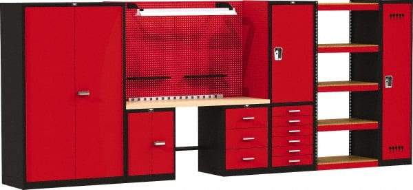 Hallowell - 210 Wide x 24" Deep x 78" High, Wood Workbench - Flat Top, Black/Red - Americas Industrial Supply