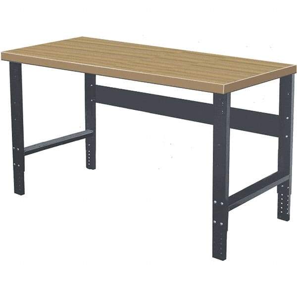 Hallowell - 60 Wide x 30" Deep x 34" High, Wood Workbench - Flat Top, Adjustable Legs, Black - Americas Industrial Supply