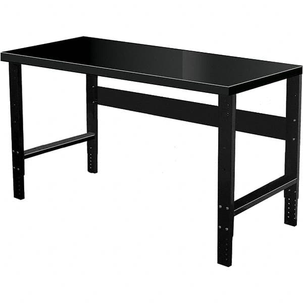 Hallowell - 48 Wide x 30" Deep x 34" High, Steel Workbench - Flat Top, Adjustable Legs, Black - Americas Industrial Supply