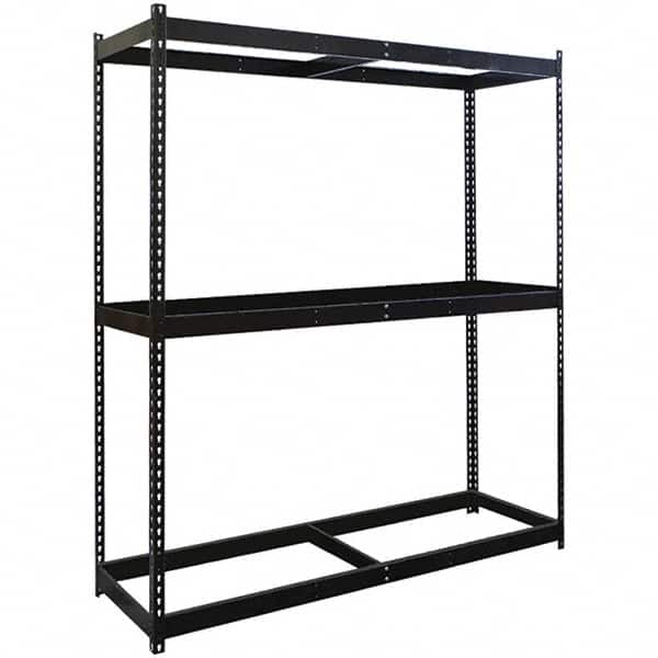 Hallowell - 3 Shelf Starter No Deck Open Steel Shelving - 1 Lb Capacity, 72" Wide x 84" High x 30" Deep, Black - Americas Industrial Supply