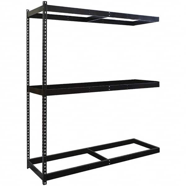 Hallowell - 3 Shelf Add-On No Deck Open Steel Shelving - 1 Lb Capacity, 60" Wide x 84" High x 24" Deep, Black - Americas Industrial Supply