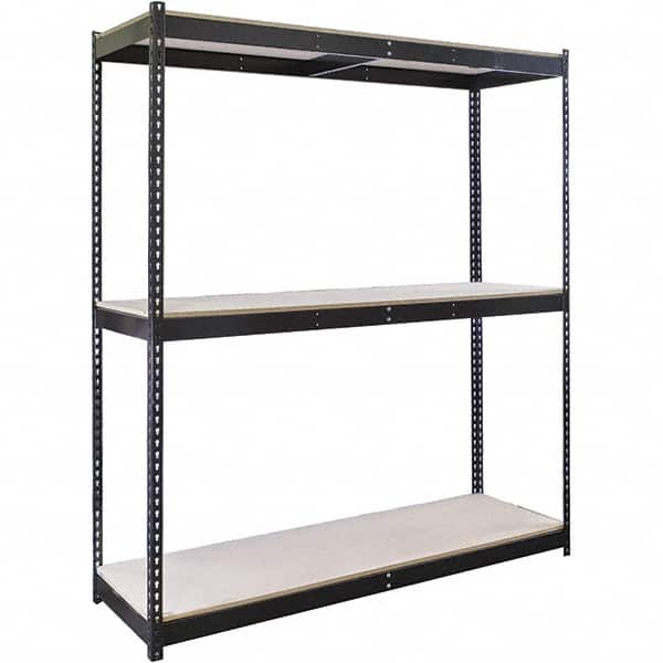 Hallowell - 3 Shelf Starter Particle Board Open Steel Shelving - 620 Lb Capacity, 96" Wide x 84" High x 30" Deep, Black - Americas Industrial Supply