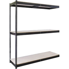 Hallowell - 3 Shelf Add-On Particle Board Open Steel Shelving - 770 Lb Capacity, 48" Wide x 84" High x 18" Deep, Black - Americas Industrial Supply