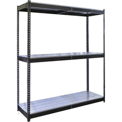 Hallowell - 3 Shelf Starter EZ-Deck Open Steel Shelving - 620 Lb Capacity, 96" Wide x 84" High x 24" Deep, Midnight Ebony - Americas Industrial Supply