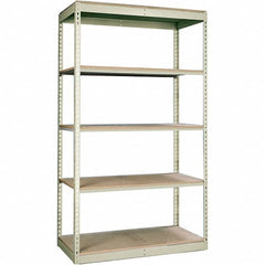 Hallowell - 5 Shelf Starter Particle Board Open Steel Shelving - 350 Lb Capacity, 36" Wide x 84" High x 12" Deep, Tan - Americas Industrial Supply