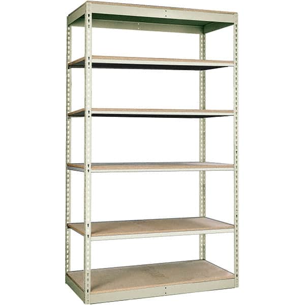 Hallowell - 6 Shelf Starter Particle Board Open Steel Shelving - 350 Lb Capacity, 36" Wide x 84" High x 18" Deep, Tan - Americas Industrial Supply