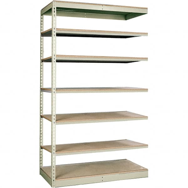 Hallowell - 7 Shelf Add-On Particle Board Open Steel Shelving - 250 Lb Capacity, 36" Wide x 84" High x 24" Deep, Tan - Americas Industrial Supply