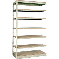 Hallowell - 7 Shelf Add-On Particle Board Open Steel Shelving - 250 Lb Capacity, 36" Wide x 84" High x 18" Deep, Tan - Americas Industrial Supply