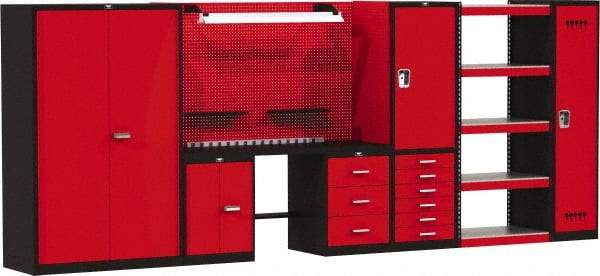 Hallowell - 210 Wide x 24" Deep x 78" High, Steel Workbench - Flat Top, Black/Red - Americas Industrial Supply