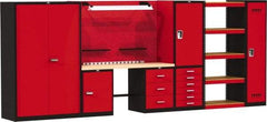 Hallowell - 168 Wide x 24" Deep x 78" High, Wood Workbench - Flat Top, Black/Red - Americas Industrial Supply