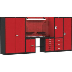 Hallowell - 168 Wide x 24" Deep x 78" High, Steel Workbench - Flat Top, Black/Red - Americas Industrial Supply