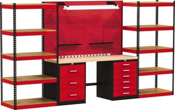 Hallowell - 168 Wide x 24" Deep x 78" High, Wood Workbench - Flat Top, Black/Red - Americas Industrial Supply