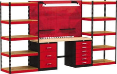 Hallowell - 168 Wide x 24" Deep x 78" High, Wood Workbench - Flat Top, Black/Red - Americas Industrial Supply
