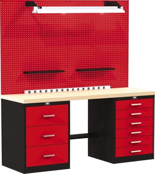 Hallowell - 72 Wide x 24" Deep x 78" High, Wood Workbench - Flat Top, Black/Red - Americas Industrial Supply