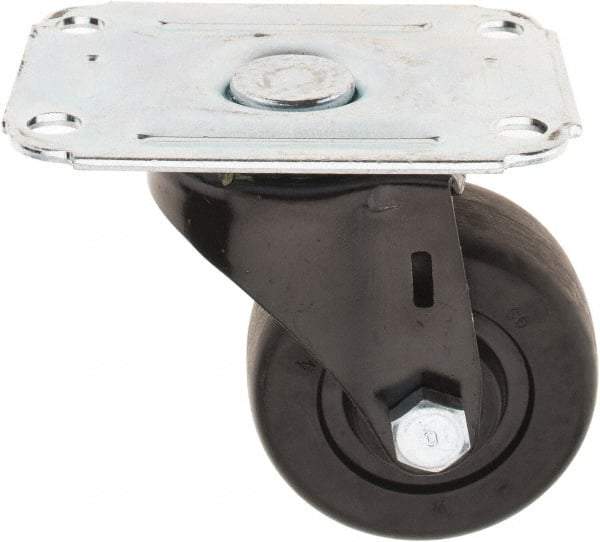 E.R. Wagner - 2-1/2" Diam x 1-1/4" Wide x 3-7/16" OAH Top Plate Mount Swivel Caster - Hard Rubber, 175 Lb Capacity, 2-3/4 x 3-3/4" Plate - Americas Industrial Supply