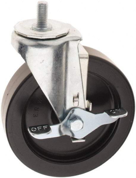E.R. Wagner - 6" Diam x 1-1/2" Wide x 7-1/4" OAH Stem Mount Swivel Caster with Brake - Polyolefin, 450 Lb Capacity, Plastic Bearing, 1/2-13 x 1" Threaded Stem - Americas Industrial Supply