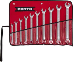 Proto - 10 Piece, 7/16" to 1", 6 Point Combination Wrench Set - Inch Measurement Standard, Full Polish Finish, Comes in Tool Roll - Americas Industrial Supply