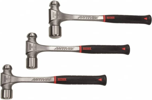 Proto - 3 Piece, 2, 2-1/2, 3 Lb Head Weight, Forged Steel, Ball Pein Hammer Set - 14-3/4, 15-1/4, 15-3/4" OAL, Shock Absorbing Grip Handles, Ball Pein - Americas Industrial Supply