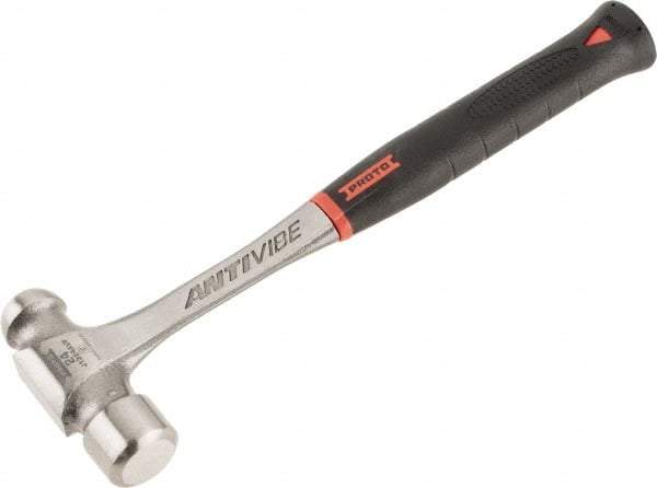 Proto - 1-1/2 Lb Head Steel Ball Pein Hammer - 13.78" Steel Handle with Grip, 1.44" Face Diam, 13-13/16" OAL, AntiVibe, Molded Textured Rubber Grip - Americas Industrial Supply