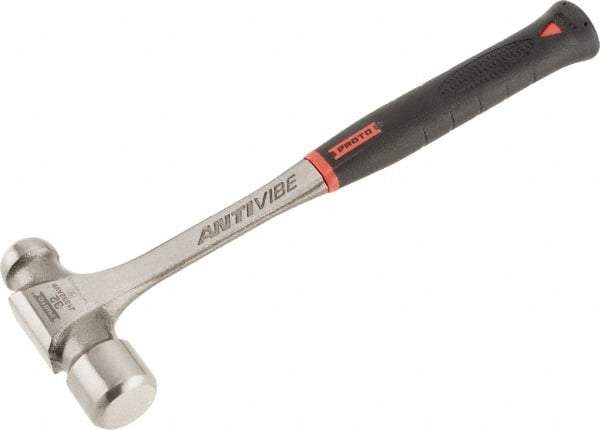 Proto - 2 Lb Head Steel Ball Pein Hammer - 14-3/4" Steel Handle with Grip, 1.61" Face Diam, 14-3/4" OAL, AntiVibe, Molded Textured Rubber Grip - Americas Industrial Supply