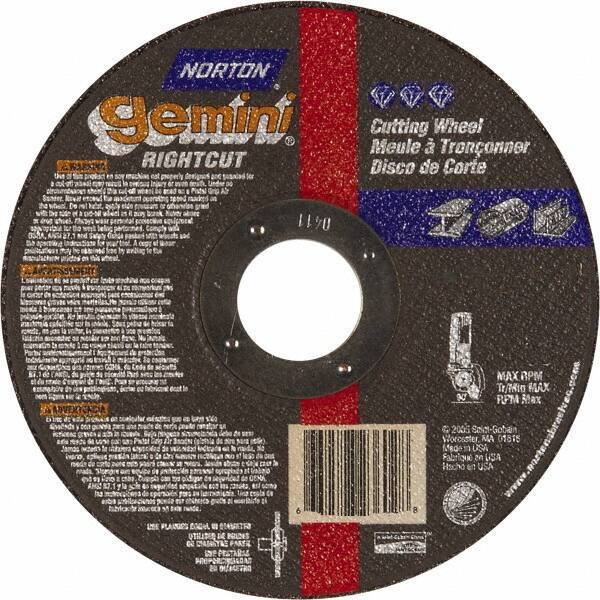 Norton - 7" Aluminum Oxide Cutoff Wheel - 0.045" Thick, 7/8" Arbor, Use with Die Grinders - Americas Industrial Supply