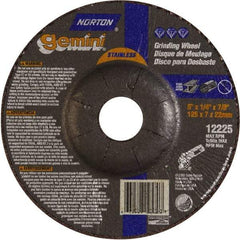 Norton - 24 Grit, 5" Wheel Diam, 1/4" Wheel Thickness, 7/8" Arbor Hole, Type 27 Depressed Center Wheel - Aluminum Oxide - Americas Industrial Supply