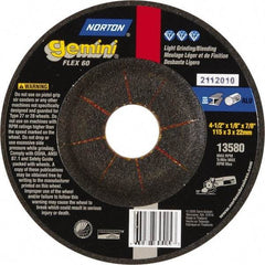 Norton - 60 Grit, 4-1/2" Wheel Diam, 1/8" Wheel Thickness, 7/8" Arbor Hole, Type 27 Depressed Center Wheel - Aluminum Oxide, 12,000 Max RPM - Americas Industrial Supply