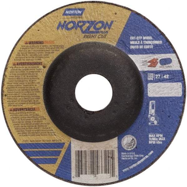 Norton - 46 Grit, 5" Wheel Diam, 7/8" Arbor Hole, Type 27 Depressed Center Wheel - Ceramic - Americas Industrial Supply