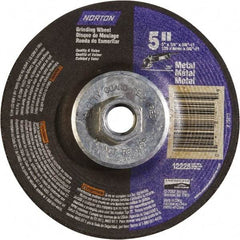 Norton - 24 Grit, 5" Wheel Diam, 1/4" Wheel Thickness, Type 27 Depressed Center Wheel - Aluminum Oxide - Americas Industrial Supply