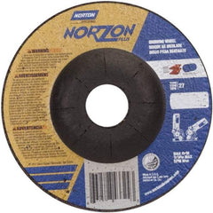 Norton - 24 Grit, 5" Wheel Diam, 1/8" Wheel Thickness, 7/8" Arbor Hole, Type 27 Depressed Center Wheel - Ceramic, 12,225 Max RPM - Americas Industrial Supply