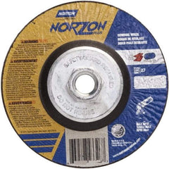 Norton - 24 Grit, 5" Wheel Diam, 1/4" Wheel Thickness, Type 27 Depressed Center Wheel - Ceramic, 12,225 Max RPM - Americas Industrial Supply