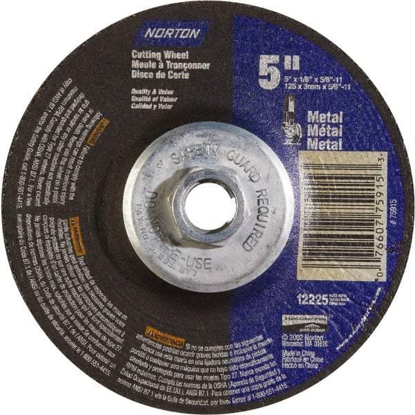 Norton - 24 Grit, 5" Wheel Diam, 5/8" Wheel Thickness, Type 27 Depressed Center Wheel - Aluminum Oxide - Americas Industrial Supply